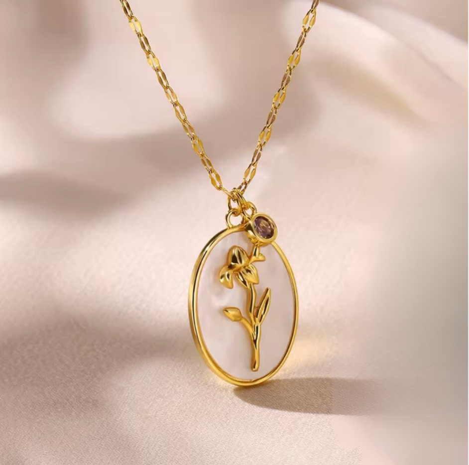 Birth Month Flower & Gem Necklace