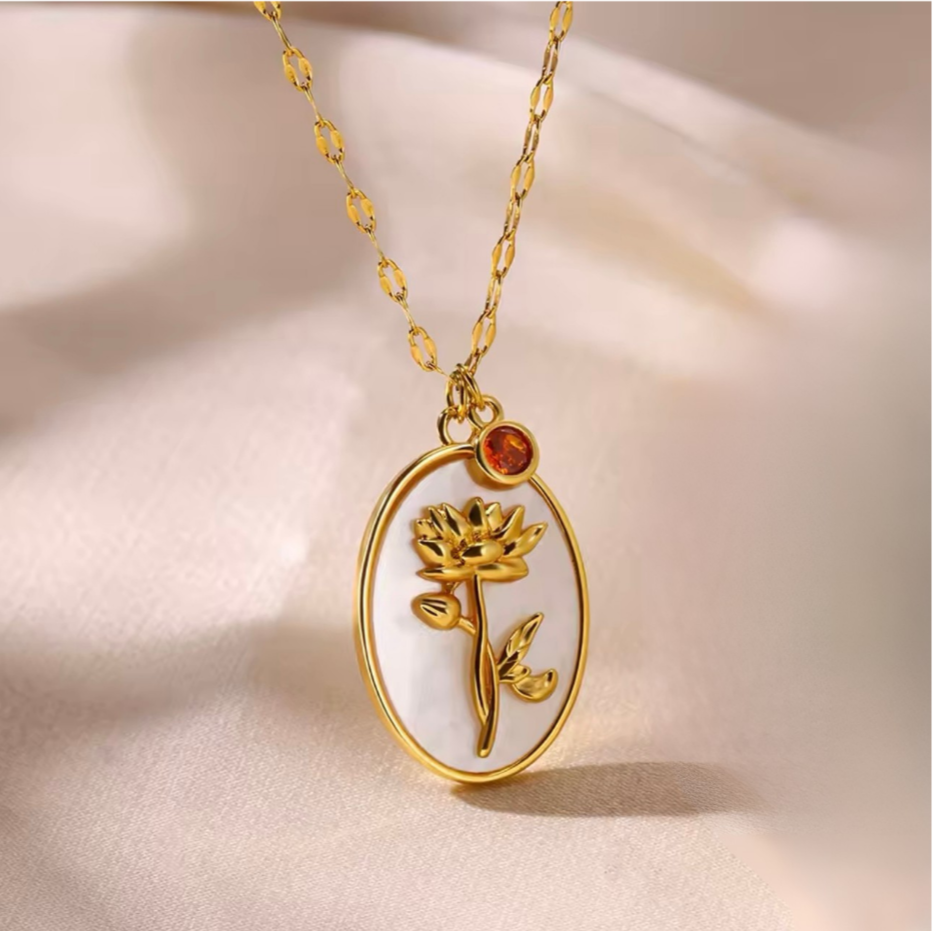 Birth Month Flower & Gem Necklace